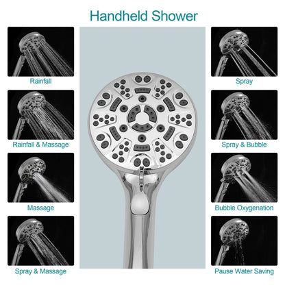 4.7in. Wall Mount Dual Multi Function ABS Round Rainfall Shower Head And Handheld Spray Set With Shower Slide Bar image 15