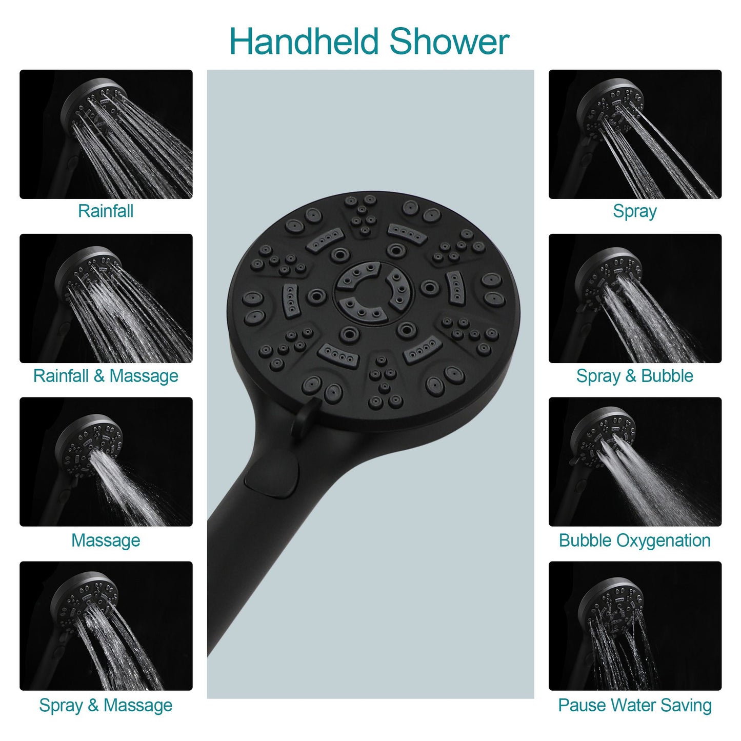 4.7in. Wall Mount Dual Multi Function ABS Round Rainfall Shower Head And Handheld Spray Set With Shower Slide Bar image 6