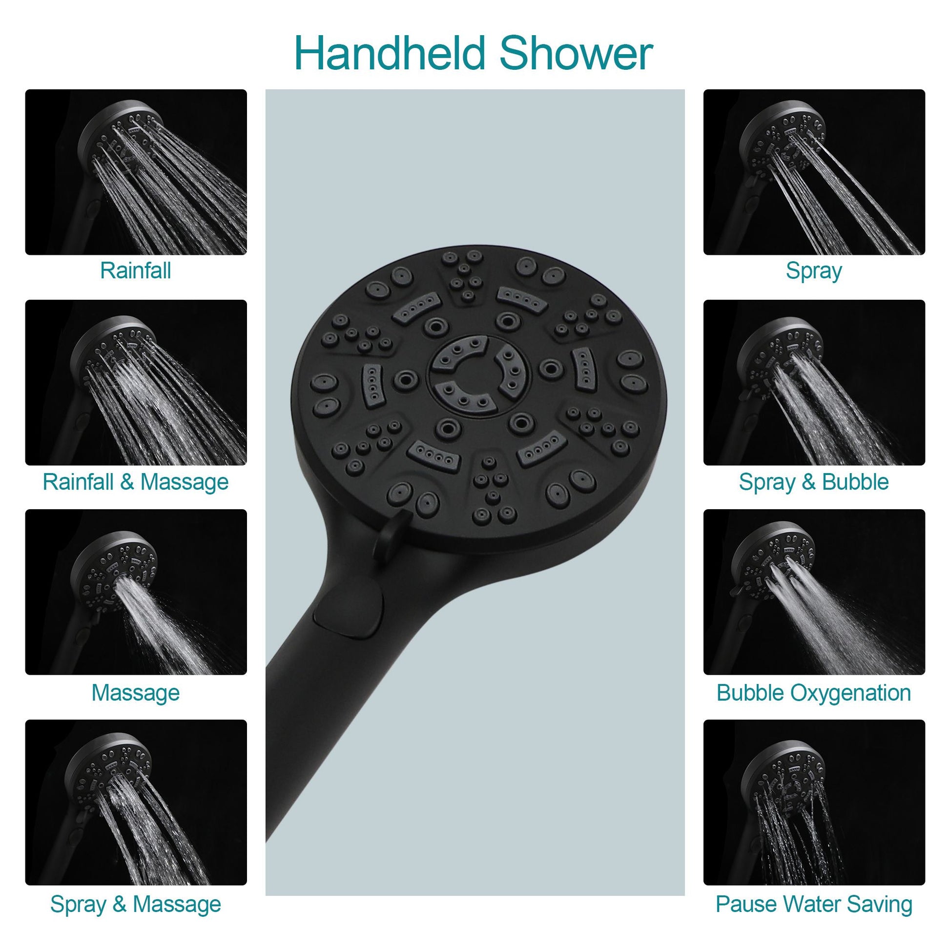 4.7in. Wall Mount Dual Multi Function ABS Round Rainfall Shower Head And Handheld Spray Set With Shower Slide Bar image 6