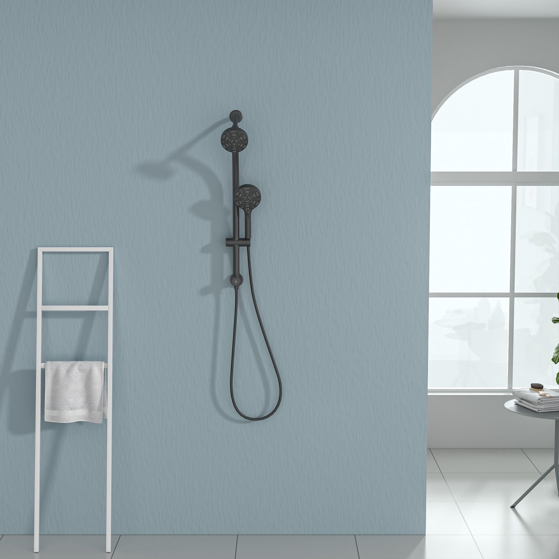 4.7in. Wall Mount Dual Multi Function ABS Round Rainfall Shower Head And Handheld Spray Set With Shower Slide Bar image 2
