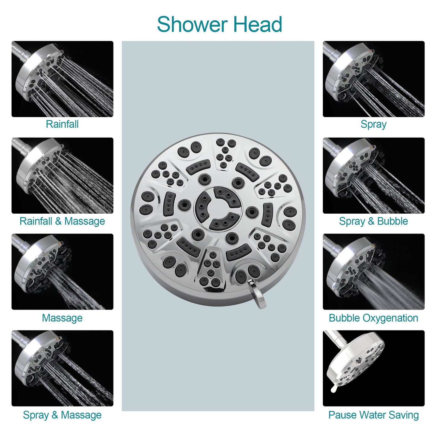 4.7in. Wall Mount Dual Multi Function ABS Round Rainfall Shower Head And Handheld Spray Set With Shower Slide Bar image 16