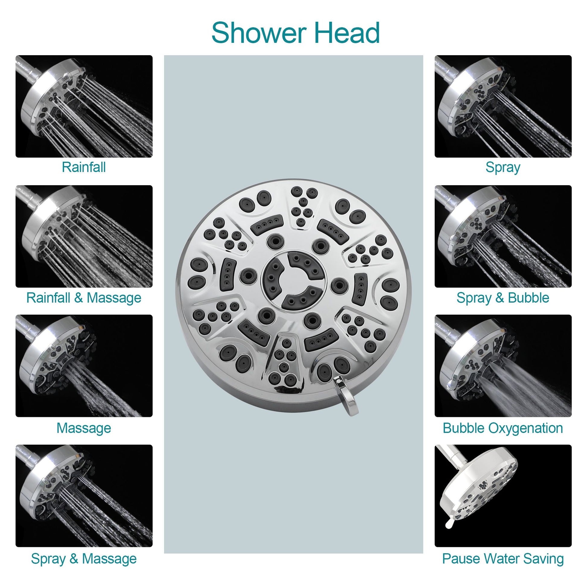 4.7in. Wall Mount Dual Multi Function ABS Round Rainfall Shower Head And Handheld Spray Set With Shower Slide Bar image 16