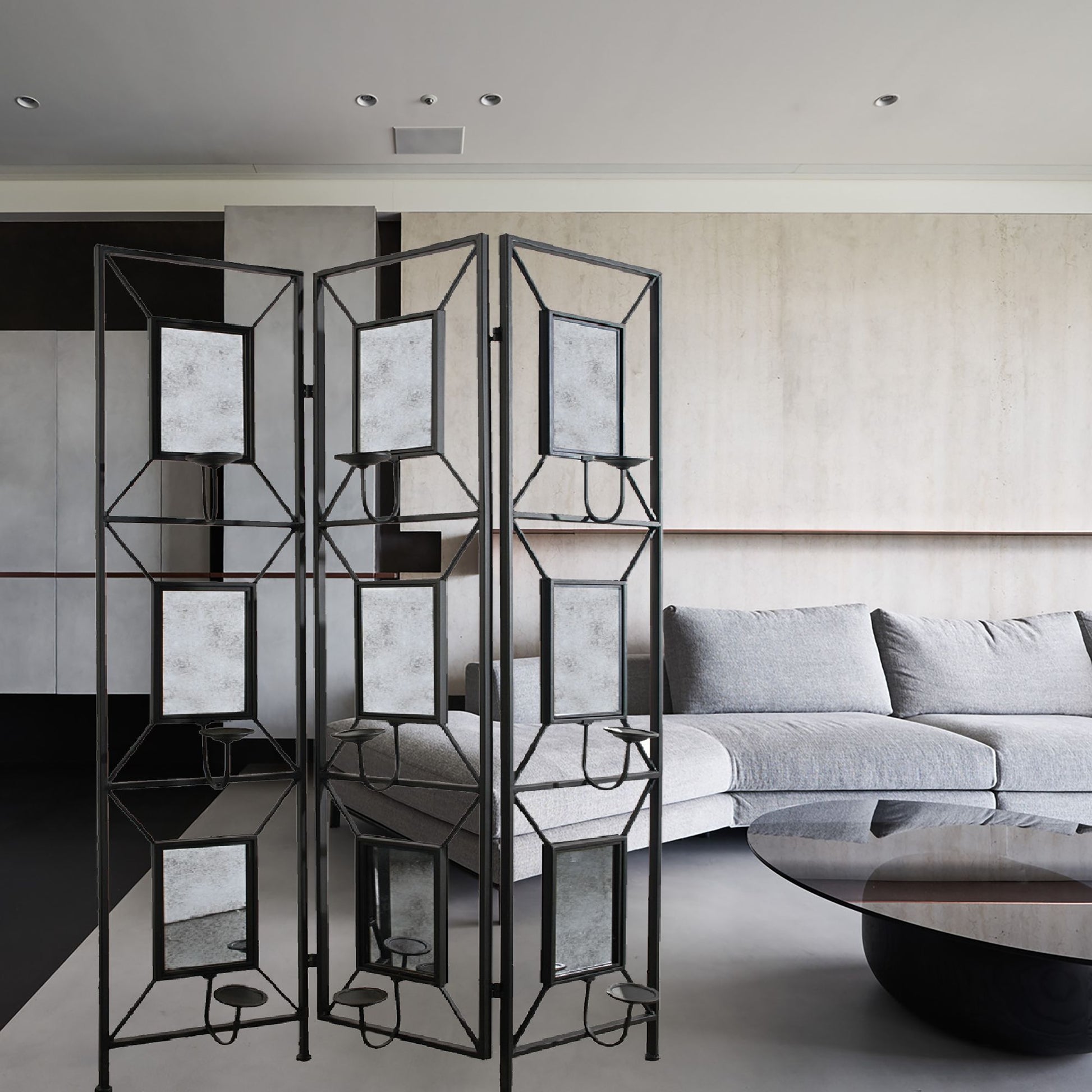 47x71" Room Photo Frames Screen Divider Screens, 3 Panel Decorative Screen with Photo Frames, Antique Mirror, Candle Sti image 4