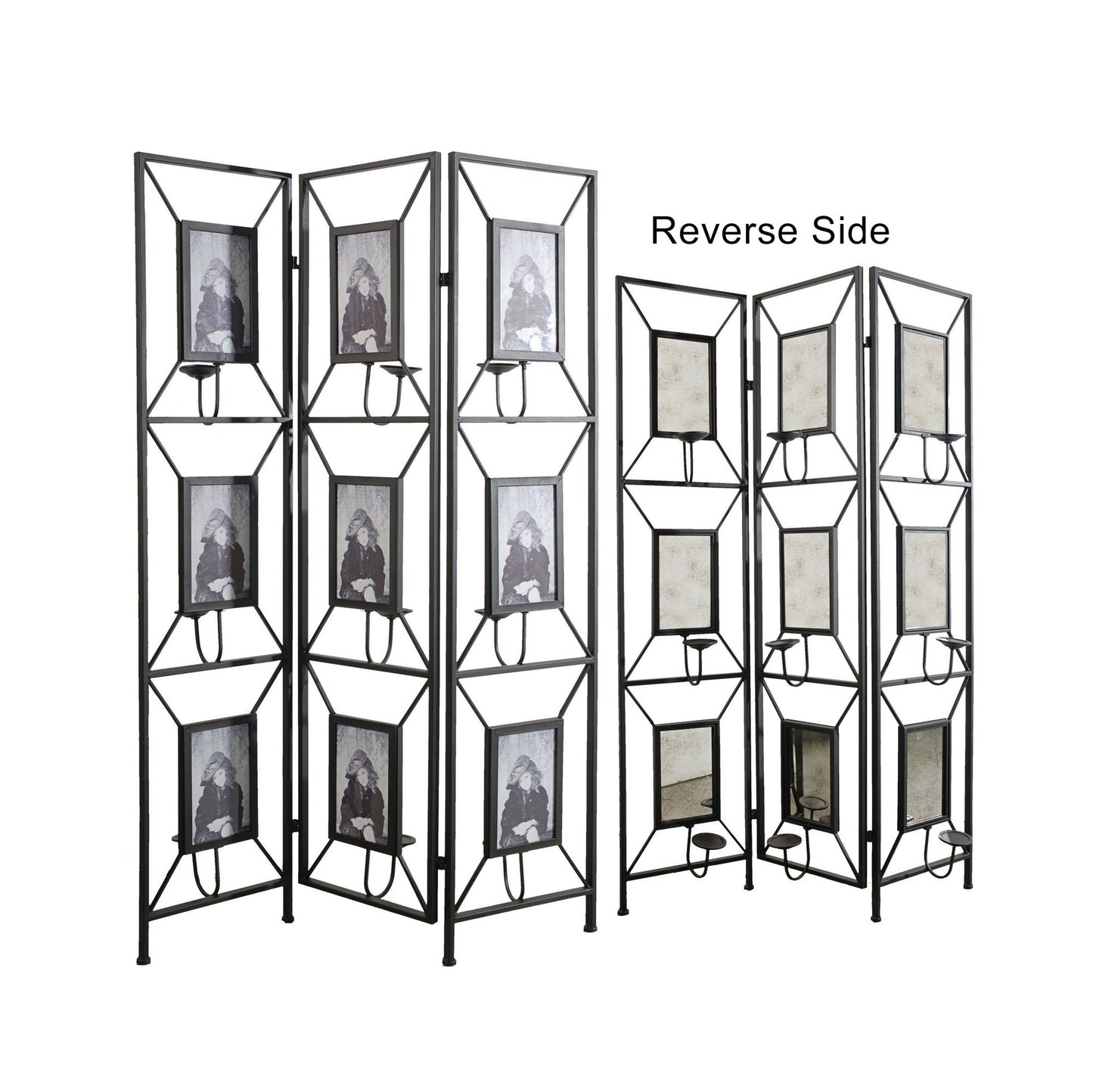 47x71" Room Photo Frames Screen Divider Screens, 3 Panel Decorative Screen with Photo Frames, Antique Mirror, Candle Sti image 2
