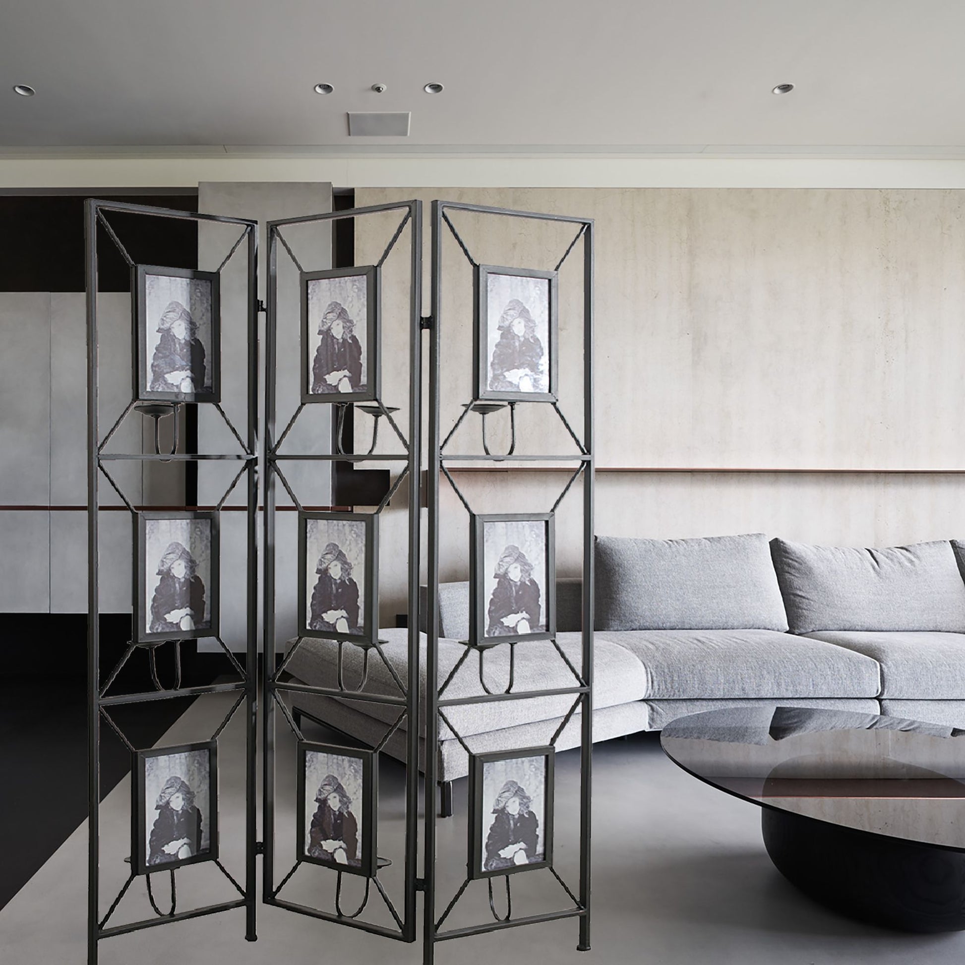 47x71" Room Photo Frames Screen Divider Screens, 3 Panel Decorative Screen with Photo Frames, Antique Mirror, Candle Sti image 1