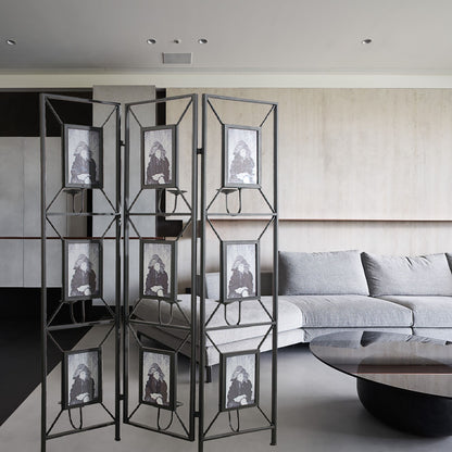 47x71" Room Photo Frames Screen Divider Screens, 3 Panel Decorative Screen with Photo Frames, Antique Mirror, Candle Sti image 1