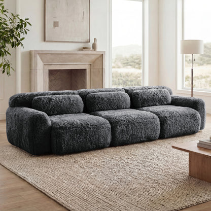 114''Soft And Fluffy Plush Fabric,Modular Sectional Sofa Couches,Ergonomic Design With Throw Pillows,Full-compression Vacuum Packaging Buckle Connection For Study,Home Theater,Dark Grey image 3