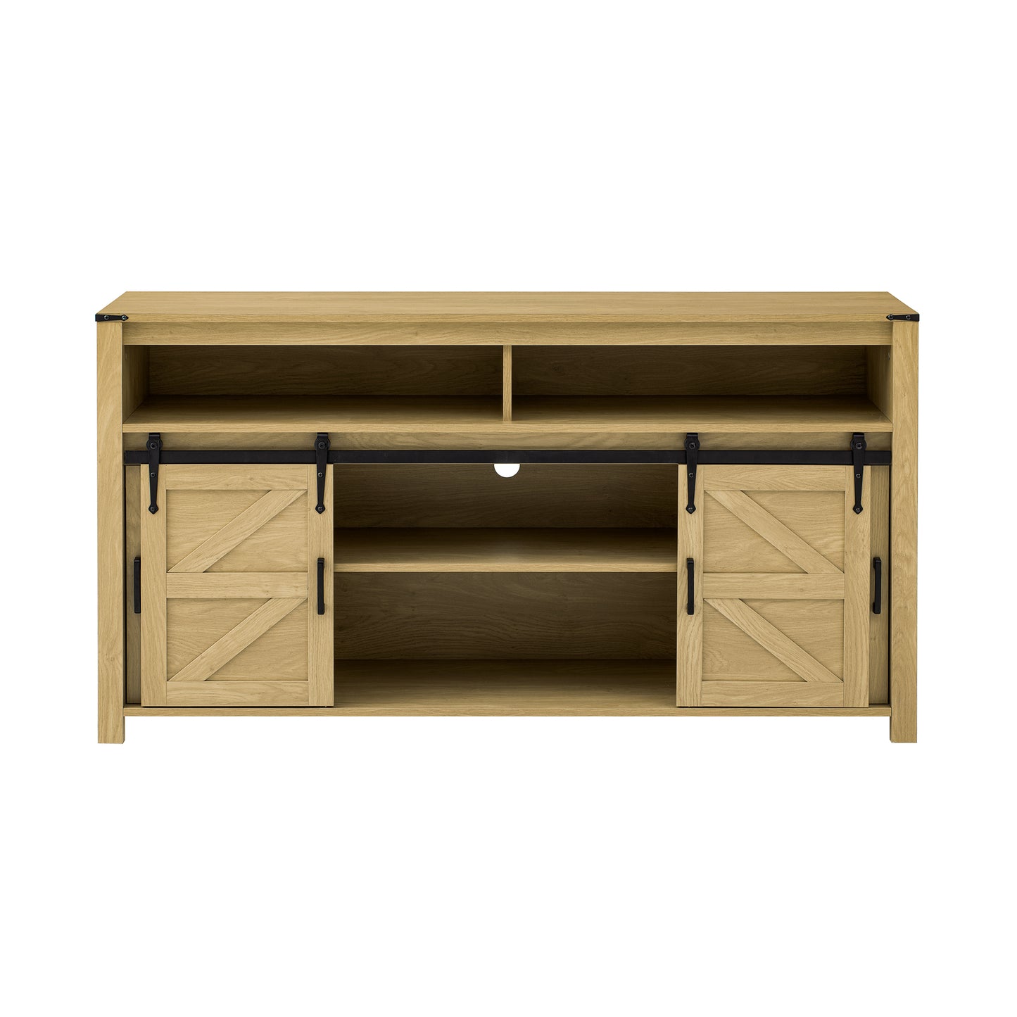 U_STYLE 59.3''Sideboard with Sliding Barn Door and Mesh Panels,Farmhouse Buffet with Open Storage,Suitable for Living Room, Hallway, Balcony,Kitchen, Office image 6