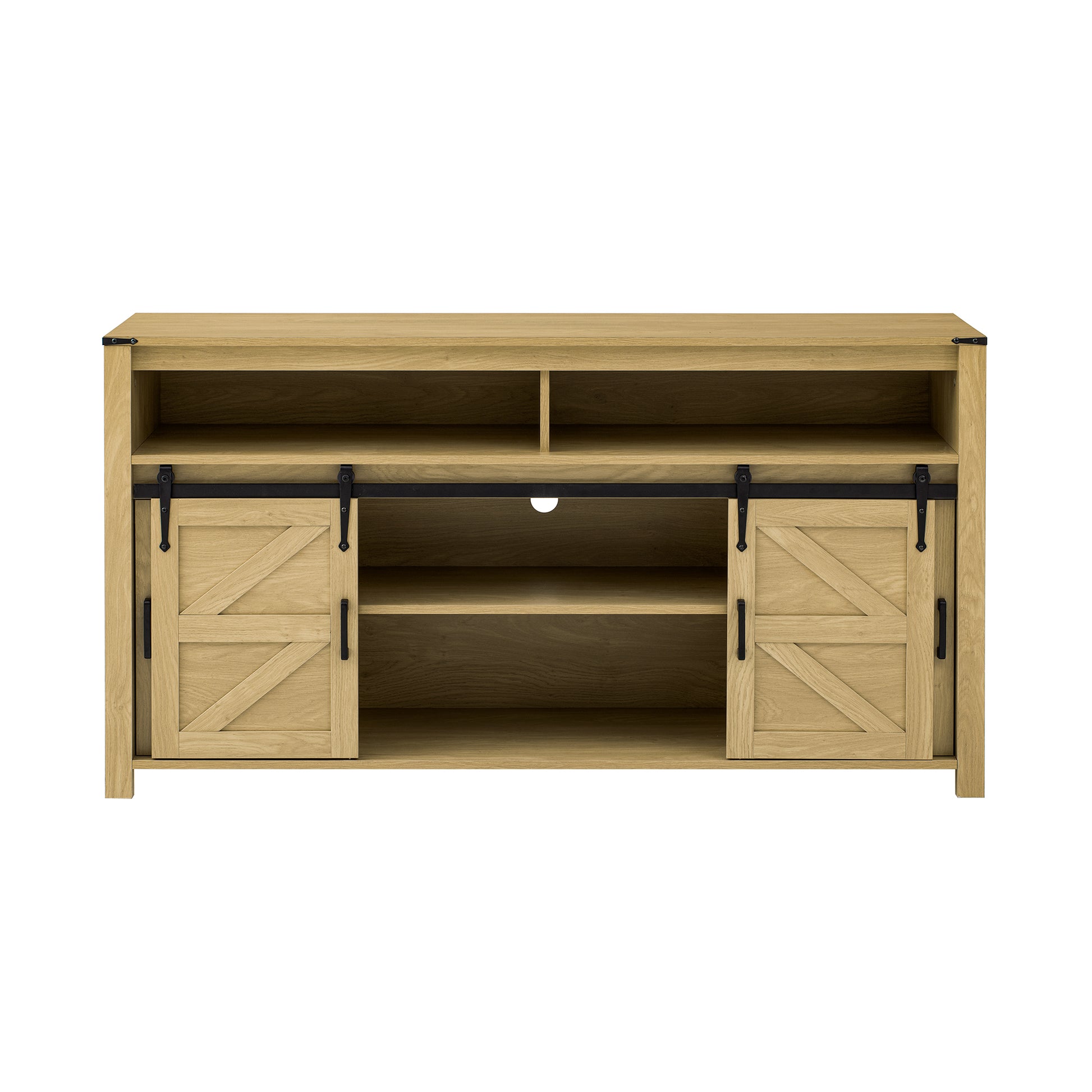 U_STYLE 59.3''Sideboard with Sliding Barn Door and Mesh Panels,Farmhouse Buffet with Open Storage,Suitable for Living Room, Hallway, Balcony,Kitchen, Office image 6