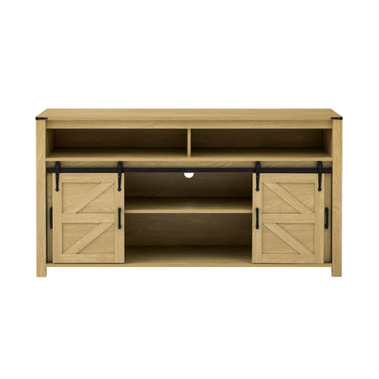 U_STYLE 59.3''Sideboard with Sliding Barn Door and Mesh Panels,Farmhouse Buffet with Open Storage,Suitable for Living Room, Hallway, Balcony,Kitchen, Office image 6
