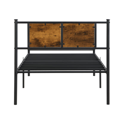 Twin Size metal bedframe,Headboard with wood panel decoration,black image 7