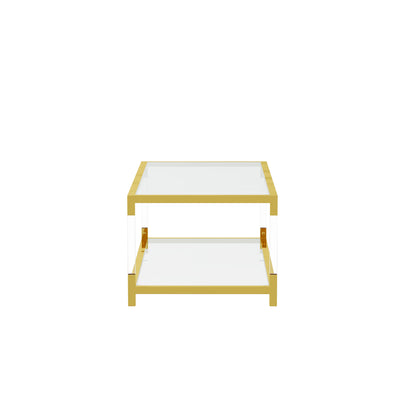 Modern Acrylic Leg Coffee Table, Double Layer Tempered Glass Top with Golden Metal Frame, 47.2x23.6x17.7 Inch Living Room Furniture image 9