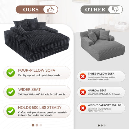 028DR-Oversized chaise Lounge chair, Upholstered Sleeper Sofa Bed with 4 Throw Pillows and Armrests, Corduroy Fabric Plush Lounge Chair Bed for Living Room, Apartment & Small Spaces, Gray image 5