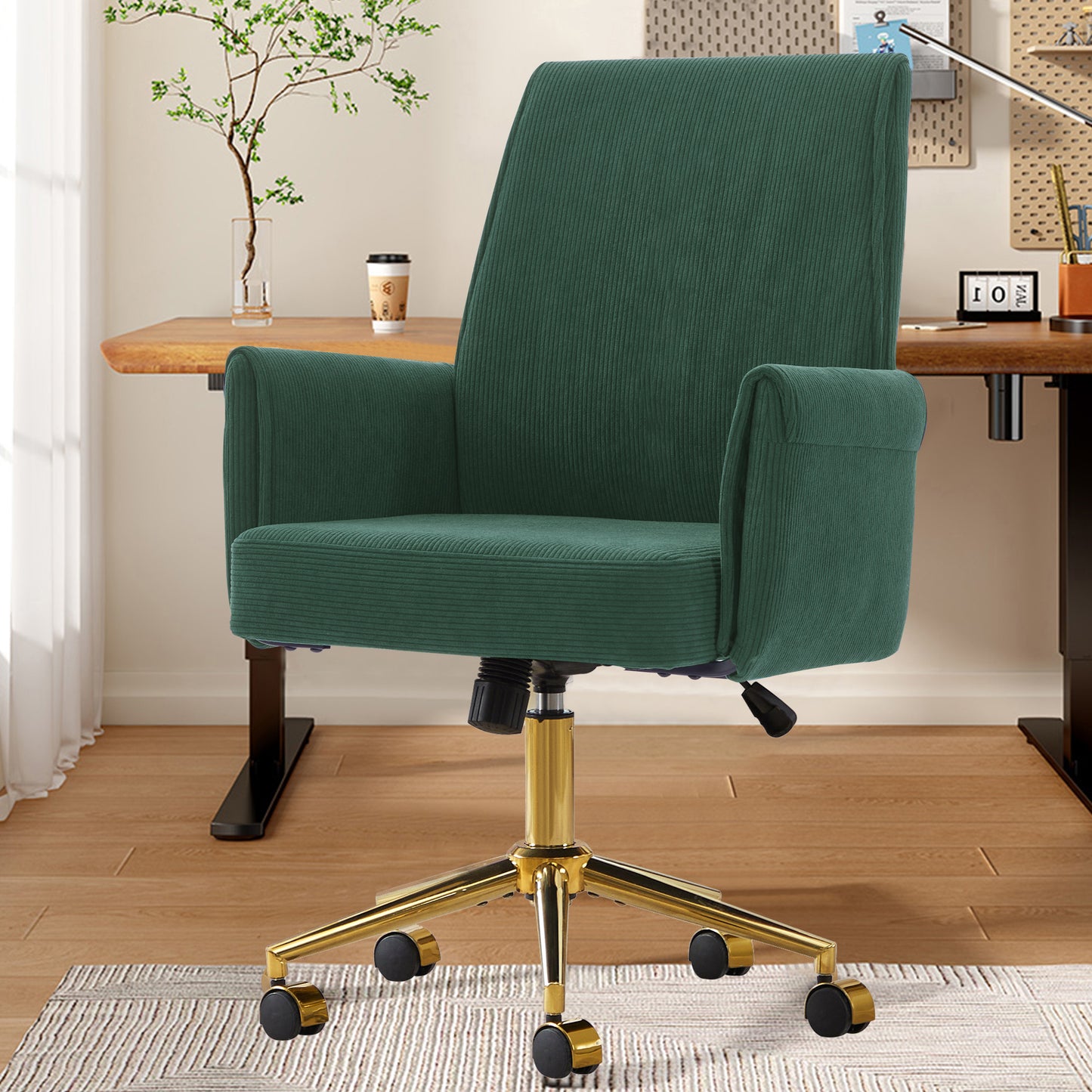 Mid-back liftable office chair, striped fabric, and ergonomically designed, is an excellent choice for working, studying or relaxing. The mid-back design provides a better sitting experience.Green image 7