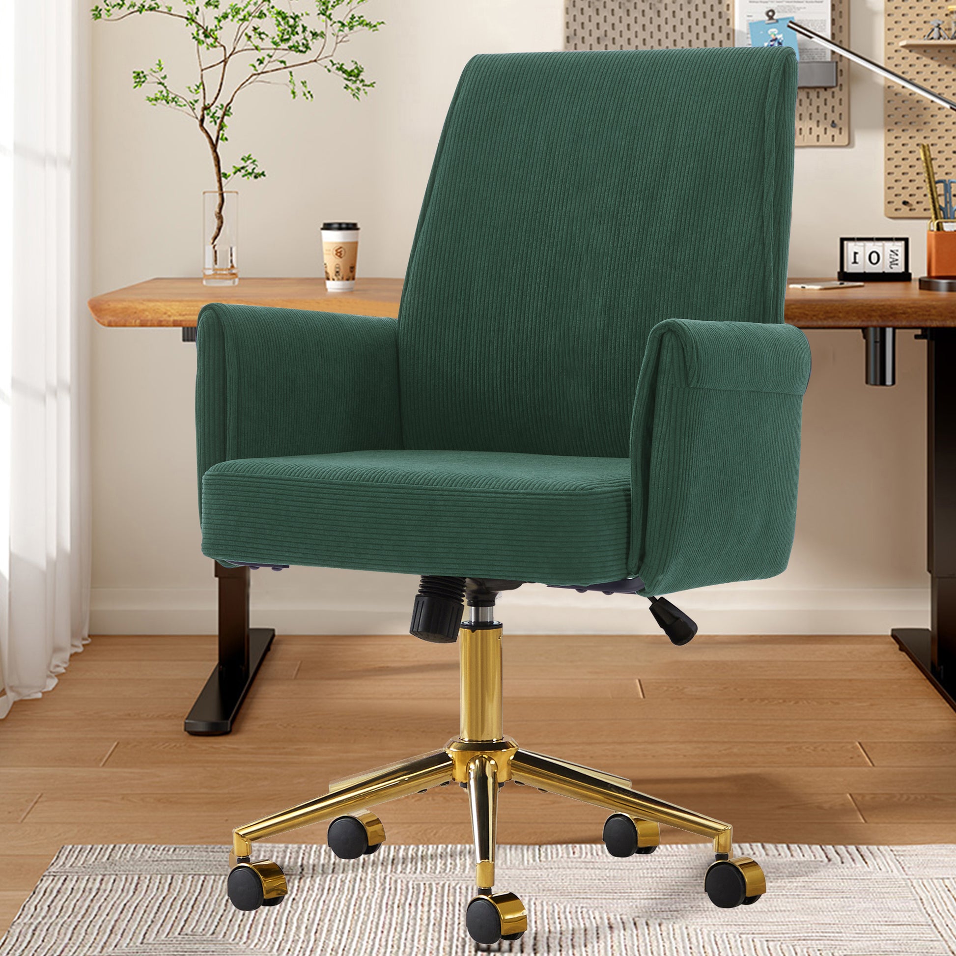 Mid-back liftable office chair, striped fabric, and ergonomically designed, is an excellent choice for working, studying or relaxing. The mid-back design provides a better sitting experience.Green image 7