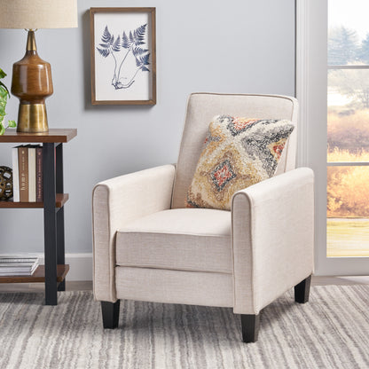 27.5" Push Back Recliner Chair Upholstered Recliner Armchair with Solid Beech Wood Legs for Living Room and Bedroom(Old SKU:52422.00FLBEI), Light Beige image 1
