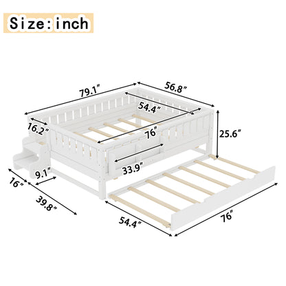 Full with built-in bookshelves and small staircase, high-quality safety rails, and Trundle,White image 8