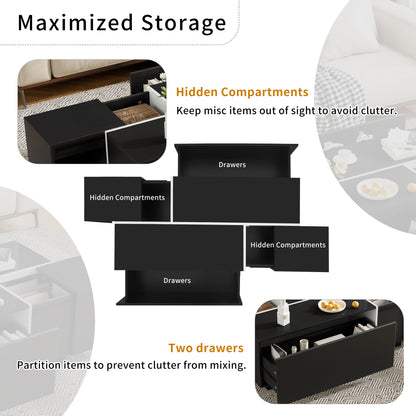 U-Can 47.2''-72.7'' Extendable Coffee Table, Multi-Functional Coffee Table with High-Gloss Finish, Coffee Table with 2 Hidden Storage Space and 2 Drawers for Living Room image 4