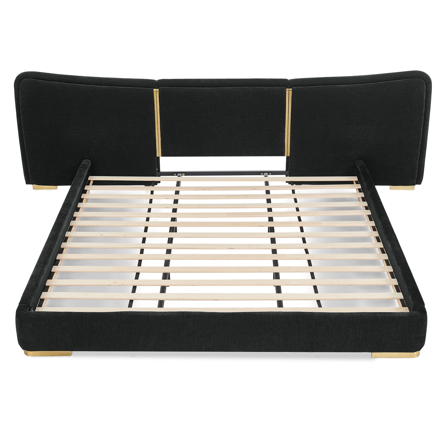 King Size Extra Large Platform Bed, Soft Chenille Fabric Frame, Curved Headboard, Reinforced Electroplated Metal Legs, Flexible DIY Side Space Design-Black image 12