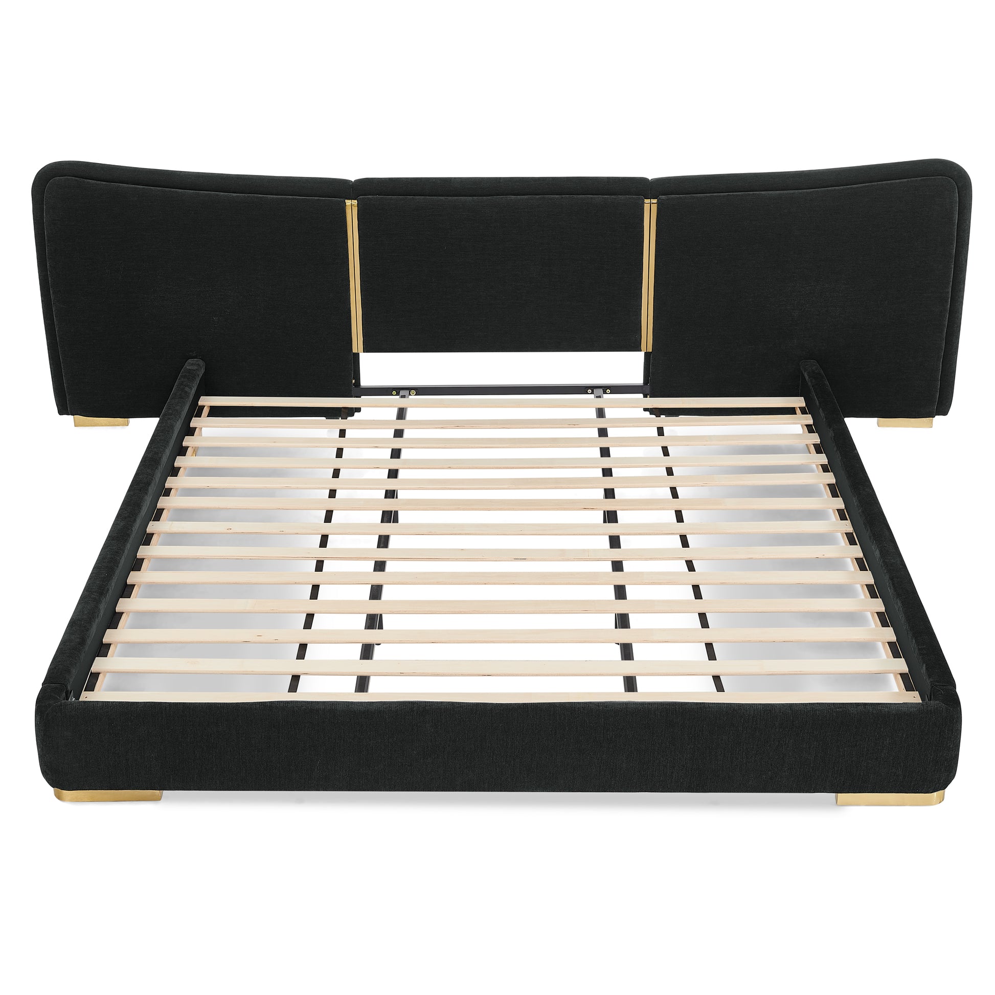 King Size Extra Large Platform Bed, Soft Chenille Fabric Frame, Curved Headboard, Reinforced Electroplated Metal Legs, Flexible DIY Side Space Design-Black image 12