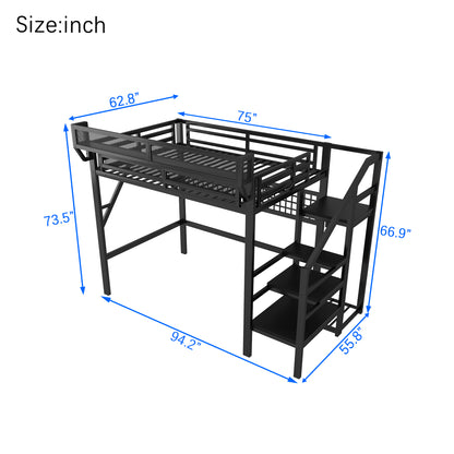 Full Size Loft Bed with Charging Station, Metal Full Loft Bed with Light and Storage, High Loft Bed with Wardrobe and Storage for Kids Teens Adults, Black(Old SKU W2580S00051) image 9