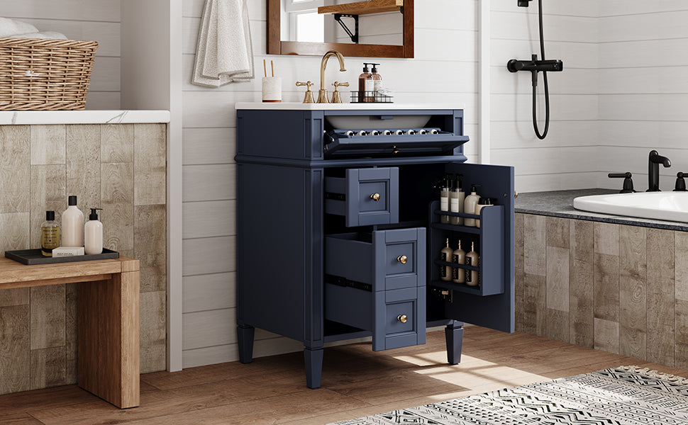 24'' Bathroom Vanity with Top Sink, Modern Bathroom Storage Cabinet with 2 Drawers and a Tip-out Drawer, Single Sink Bathroom Vanity image 11
