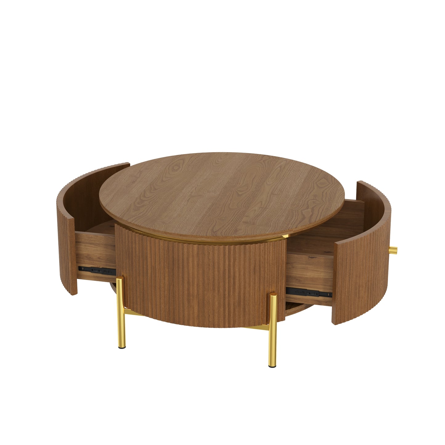 Modern Round Coffee Table with 2 large Drawers Storage Accent Table, Brown, 31.5" image 9