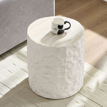 15.75 Inch Side Table,Round Fiberglass Coffee Table for Living Room,Bedroom,Modern Design Imitation Stone End Table for Apartment,No Need Assembly,Beige image 3