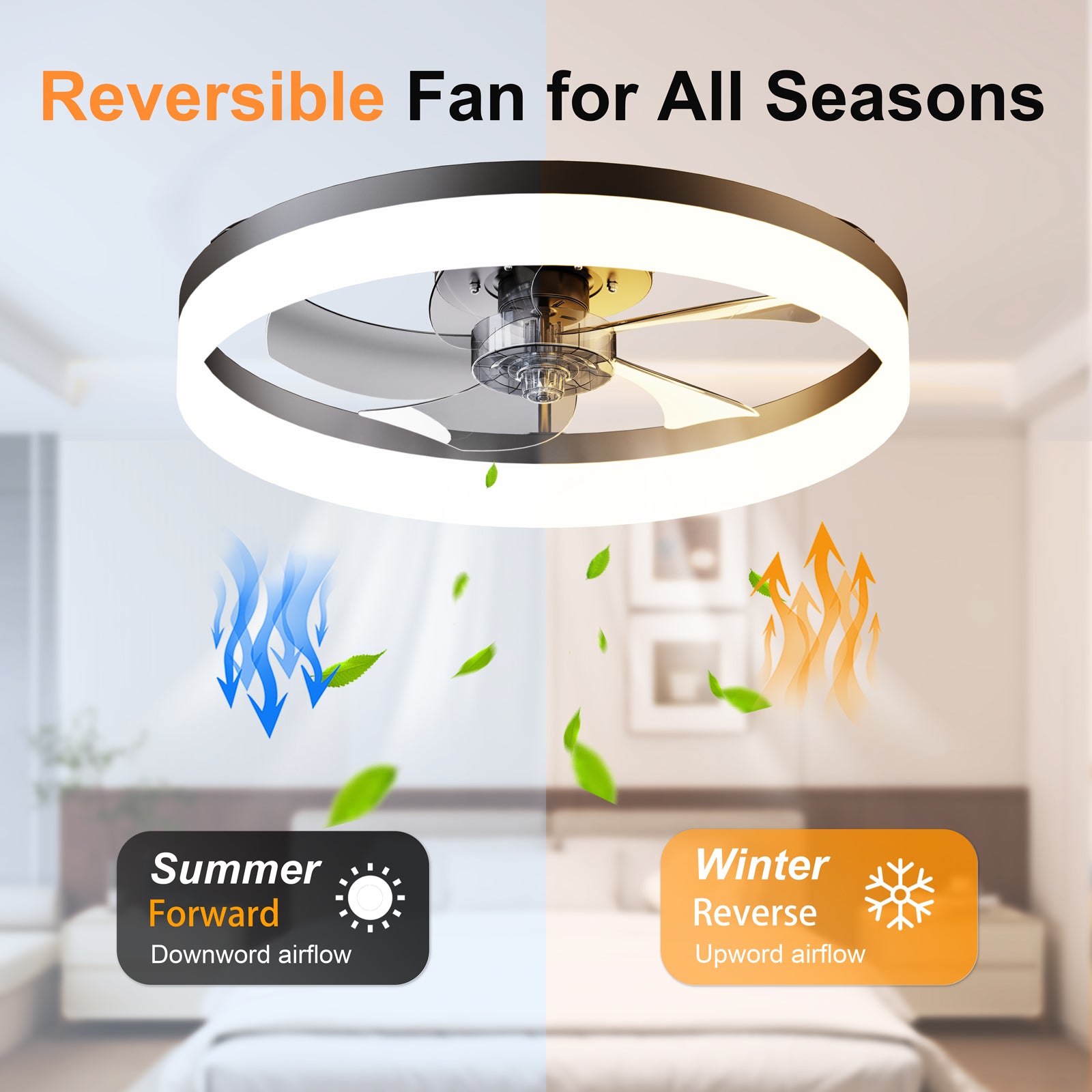 19.7'' LED Ceiling Fan Light with Remote & App Control, 6 Speeds, Dimmable, 3000K-6500K, Flush Mount BLACK Fandelier for Bedroom image 7