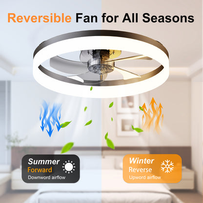 19.7'' LED Ceiling Fan Light with Remote & App Control, 6 Speeds, Dimmable, 3000K-6500K, Flush Mount BLACK Fandelier for Bedroom image 7