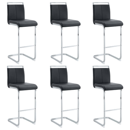 Modern and beautiful bar stool upholstered in PU leather with C-shaped silver metal legs for dining rooms, kitchens, terraces and guest office chairs.(set of 6) (black+PU) image 1