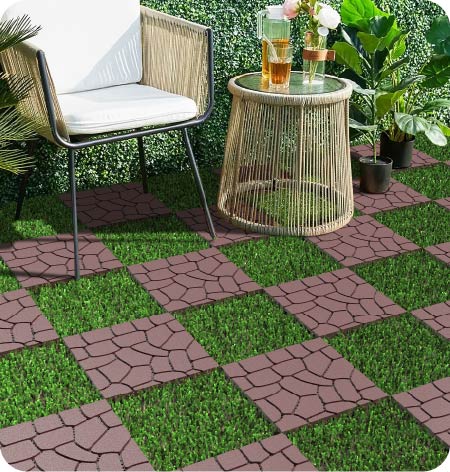 New Stone texture 12" Patio Deck Tiles, DIY Module Interlocking Decking Tiles Floor Tile,Easy and Quick Installation Court Tiles for Porch Poolside Balcony Backyard 44pcs, Brown image 8