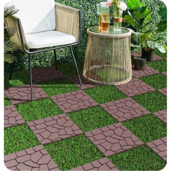 New Stone texture 12" Patio Deck Tiles, DIY Module Interlocking Decking Tiles Floor Tile,Easy and Quick Installation Court Tiles for Porch Poolside Balcony Backyard 44pcs Red Brown