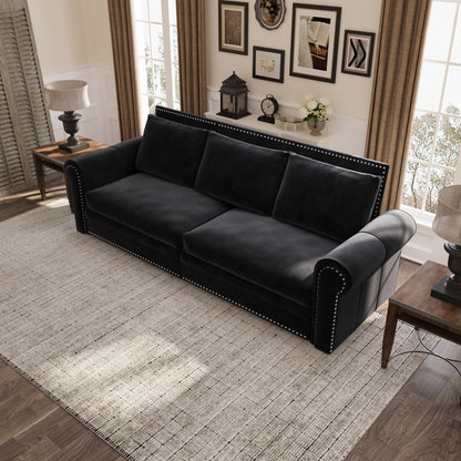 Chesterfield Sofa,93.7" King Pull Out Sofa Bed,3-in-1 Velvet Convertible Sleeper Sofa with Nailhead Trim & Rolled Arm,Multi-Functional Sofa Bed for Black (Old sku:W1885S00039/W1885S00100) image 4