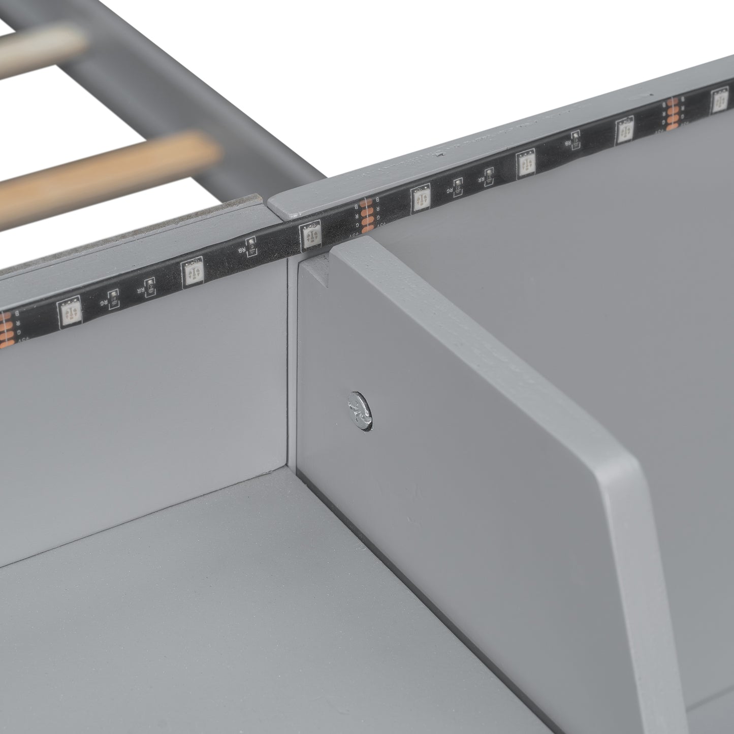 Full Bunk Bed with APP-Controlled LED Lights (7 Colors), USB Ports, Storage Shelves and 2 Drawers,Gray image 4