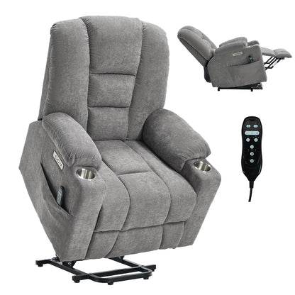 Power Lift Recliner Chair with Massage and Heat for Elderly, Overstuffed Wide Recliners, Heavy Duty Motion Mechanism with USB and Type C Ports, 2 Steel Cup Holders, Light Grey image 12
