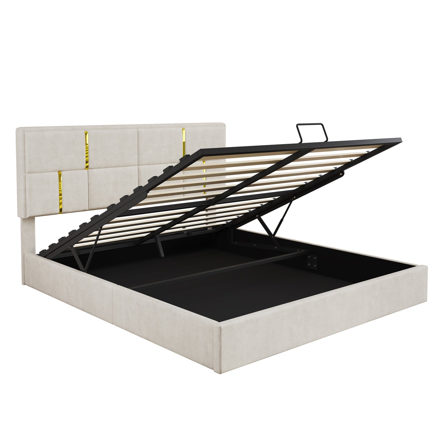 Queen Size Upholstered Platform Bed with Hydraulic Storage System,No Box Spring Needed,Beige(Old SKU: N733P207778A) image 6