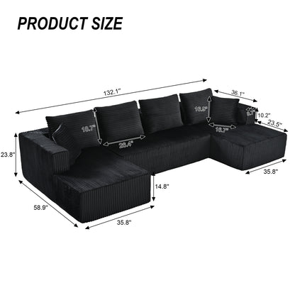 132.1 Inch Modular Sectional Sofa, U-Shaped Corduroy Sofa Couch with Double Chaise, Oversized Deep Seat Cloud Couch for Living Room, Apartment, Black image 4