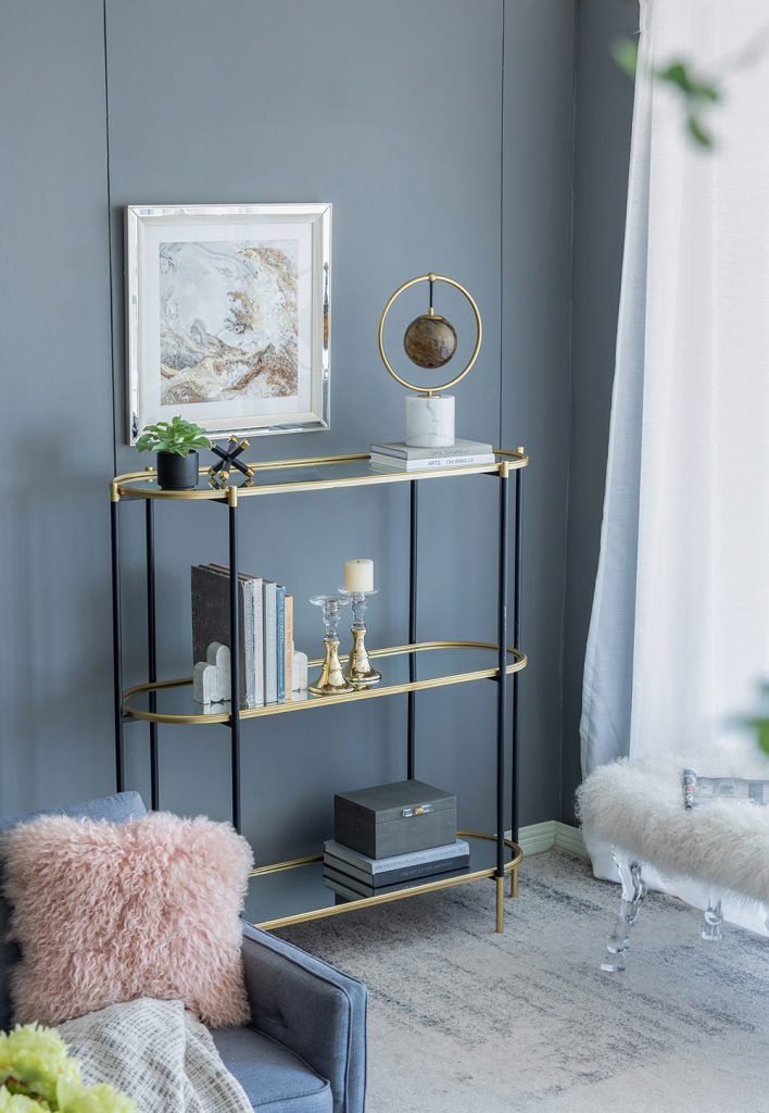 3-Tier Metal Table - Mirrored Base Closeup