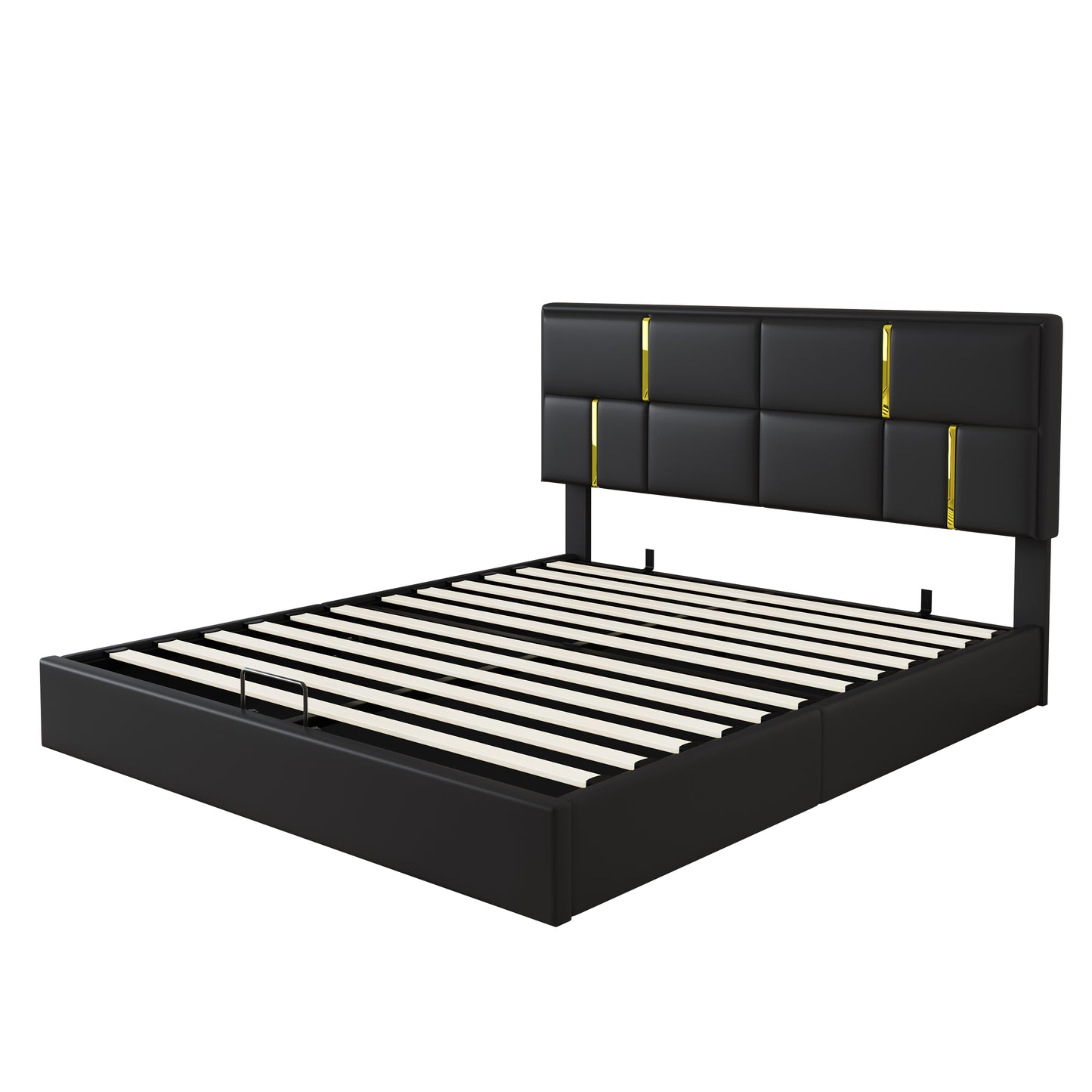 2-Pieces Bedroom Sets,Queen Size Upholstered Platform Bed with Hydraulic Storage System,Storage Ottoman with Metal Legs,Black(Old SKU:N733S207778B) image 4