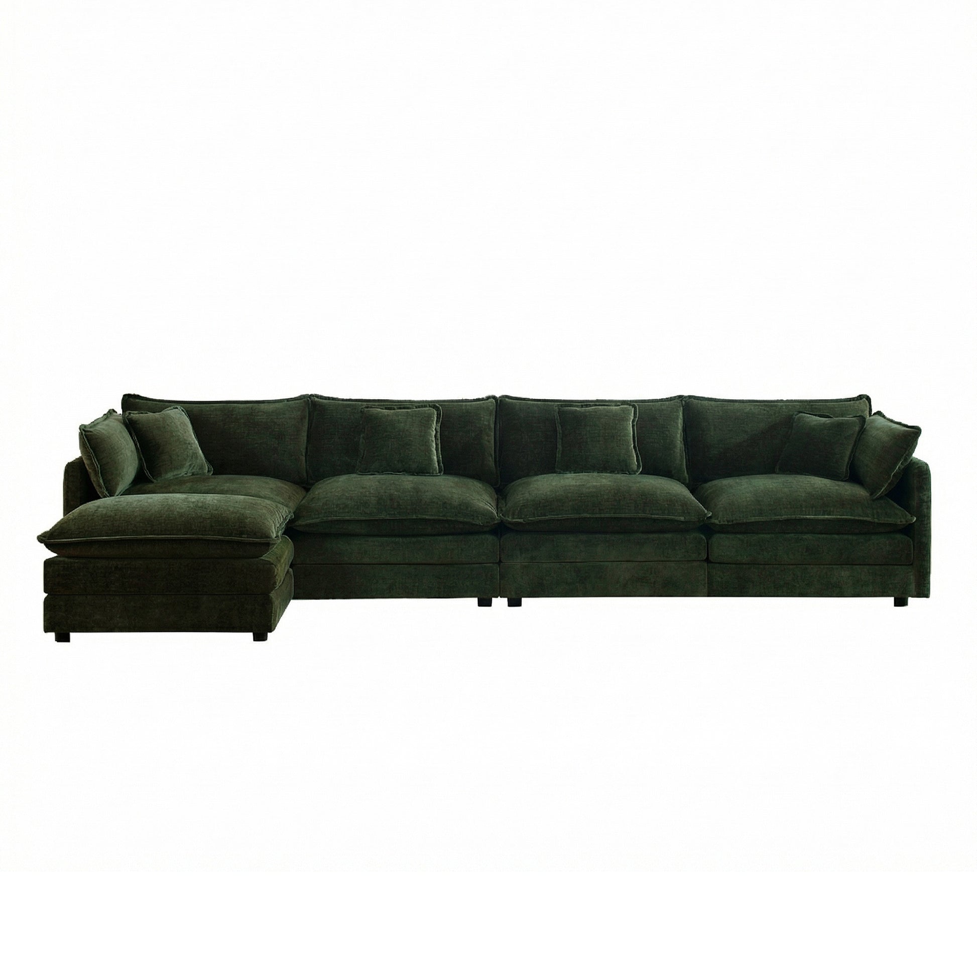 Modular Sectional Sofa for Living Room,U Shaped Couch 4 Seater Convertible Sectional Couch with 1 Ottoman,Green Chenille image 3