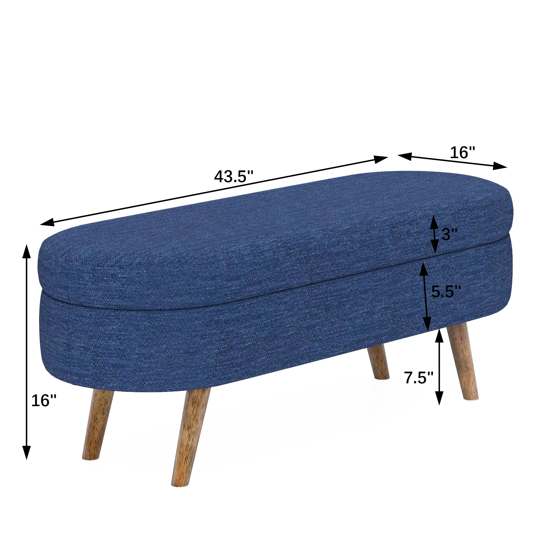 Ottoman Oval Storage Bench,Rubber Wood Legs,BLUE(43.5"x16"x16") image 8