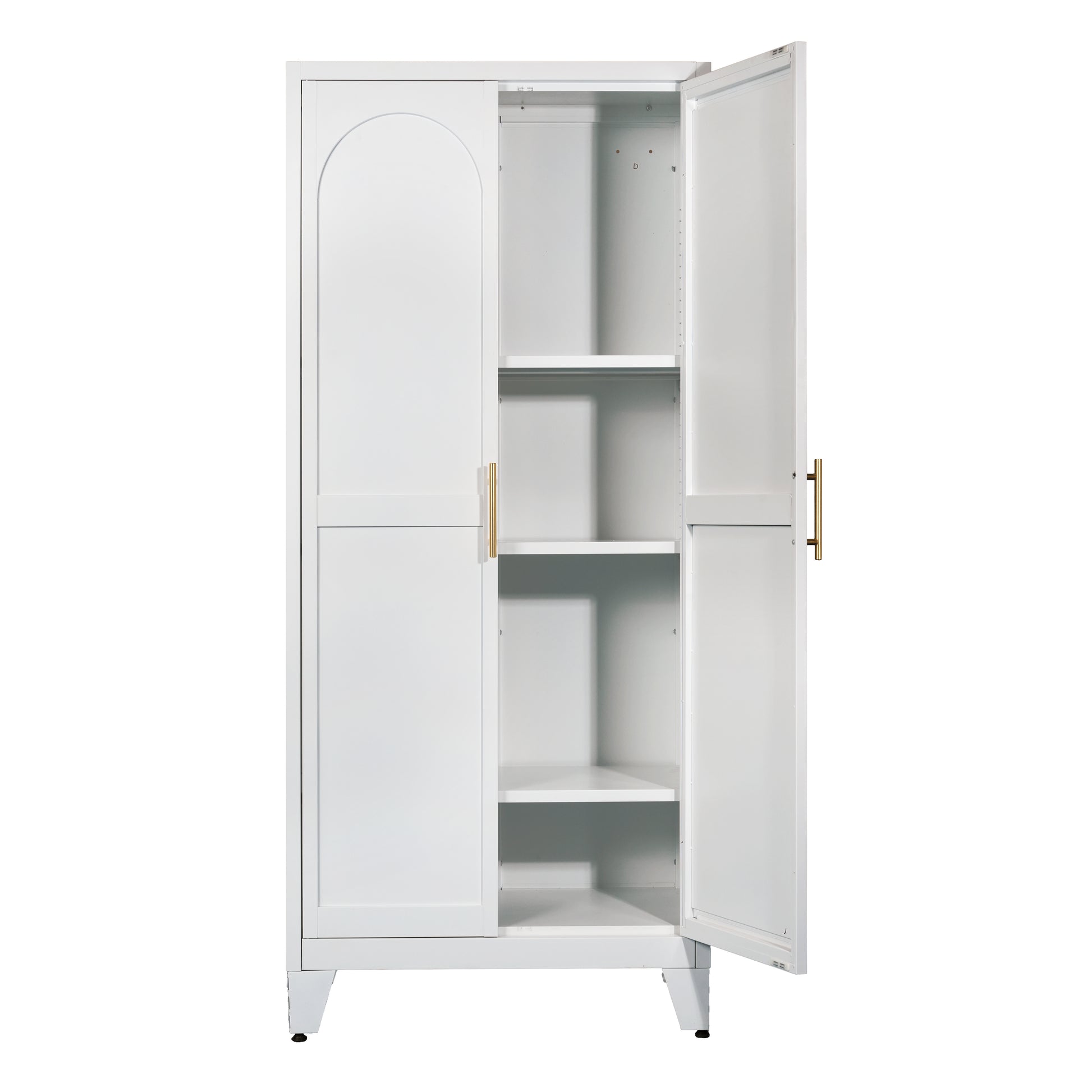 71'' 2 Shapely Doors Cabinet, Metal Storage Cabinet with Doors and Adjustable Shelves, for Bedroom, Living Room, Kitchen(White) image 5