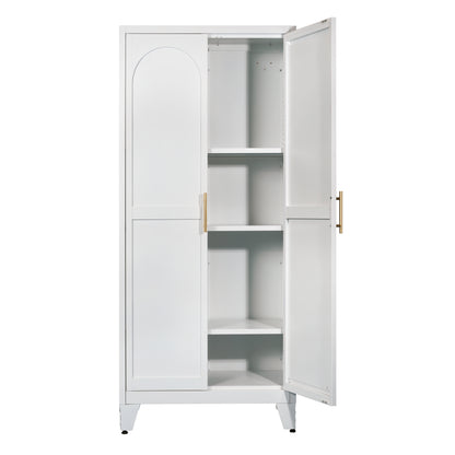 71'' 2 Shapely Doors Cabinet, Metal Storage Cabinet with Doors and Adjustable Shelves, for Bedroom, Living Room, Kitchen(White) image 5