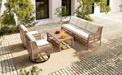 <Old SKU: N704G201247A> 4 Pieces Patio Furniture Set with Swivel Chairs, Outdoor Wicker Sofas for 5-person, Sectional Rattan Outdoor Conversation Set for Poolside Backyard Deck, Beige image 8