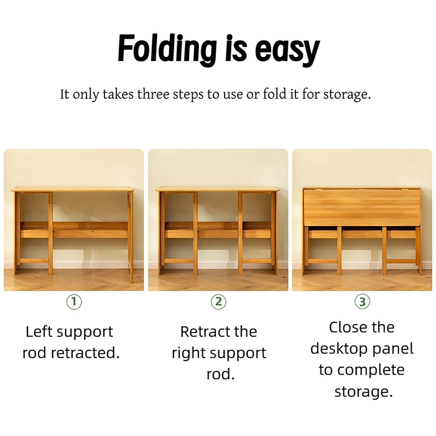 Bamboo Folding Desk, Space-Saving Computer Desk for Small Spaces, Foldable Study Table for Bedroom, Home Office, Dorm, Apartment, Natural Color image 8