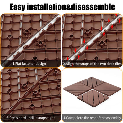 Plastic interlocking decking tiles, 44 packs of terrace decking tiles, 12 inches x 12 inches waterproof for all-weather use, backyard pool decking tiles, Brown image 5