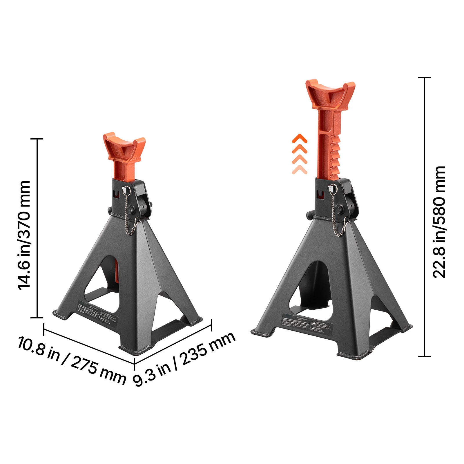 Jack Stands, 6 Ton (13,000 lbs) Capacity, 14.6-22.8 in Adjustable Height, Heavy Duty Steel Jack Auto Stands with Double Locking, for Lifting RV, Small Truck, Car, SUV, 1 Pair, Black and Orange image 8
