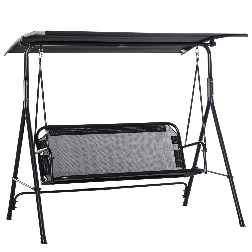Outsunny Patio Swing Chair with Canopy, Seats 2 Adults Loveseat Bench with Adjustable Tilt Canopy, Armrests, A-Frame Steel, Breathable Mesh for Backyard, Garden, Black