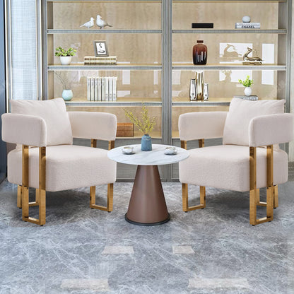 TS Modern decorative chair, living room side chair with gold metal legs, no wheels, suitable for dressing area, reception room, office,Teddy fleece upholstered metal foot sofas 2PCS White image 1